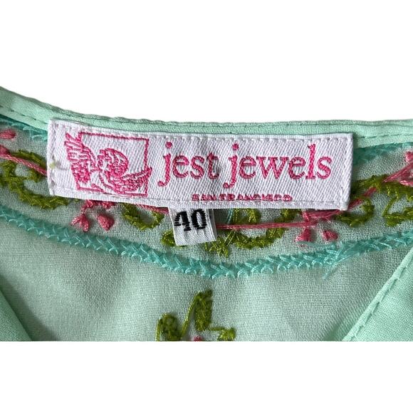 Jest Jewels Vintage Size Medium‎ Chartreuse Floral Embroidered Shear Tunic Top - Picture 6 of 6